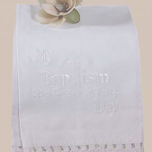 100% White Cotton Christening Towel Baptism Towel with Lace - One Small Child