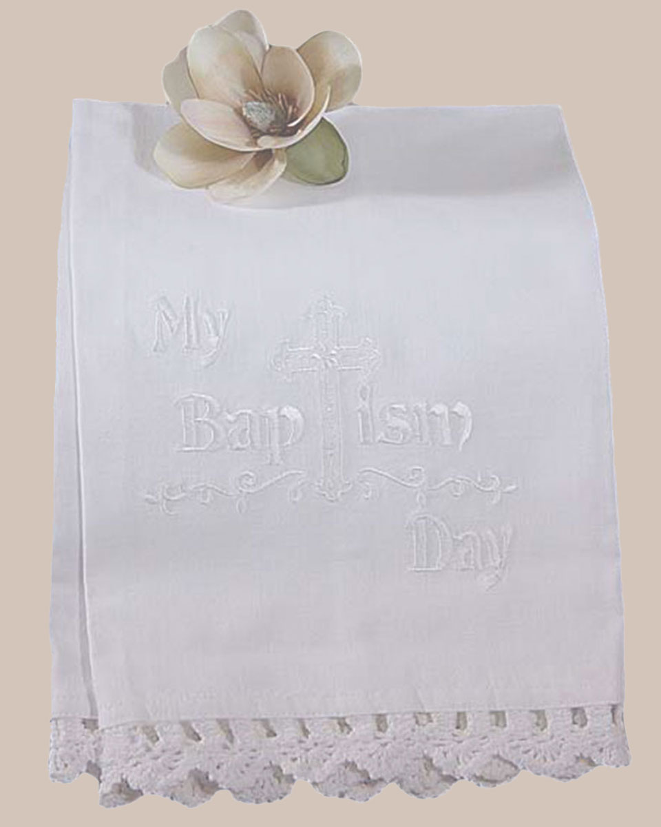100% White Cotton Christening Towel Baptism Towel with Lace 