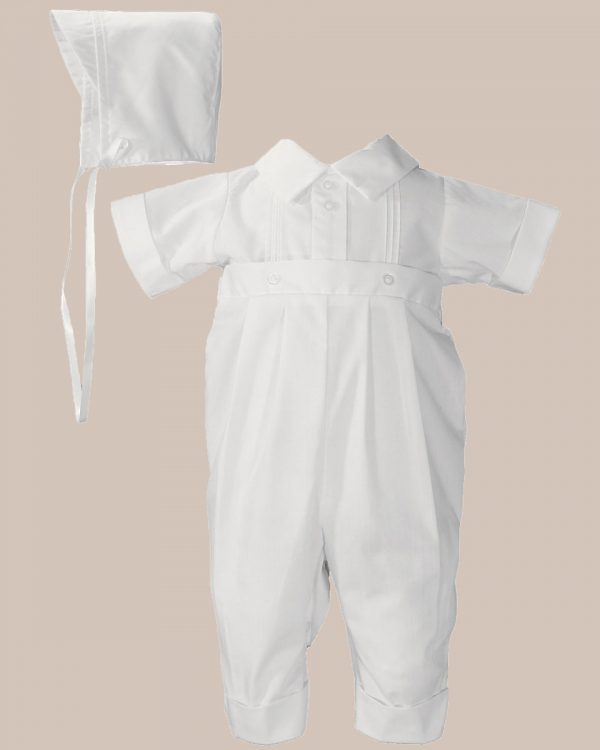Boys Poly Cotton One Piece Christening Baptism Coverall with Pin Tucking - One Small Child