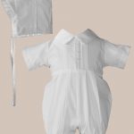 Boys Polycotton Christening Baptism Romper with Pin Tucking and Hat - One Small Child