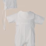 Boys White Polycotton Christening Baptism Romper with Screened Cross - One Small Child