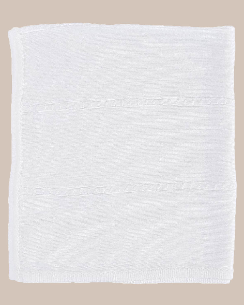 Fancy White Christening Blanket with Cable Knit Pattern - One Small Child