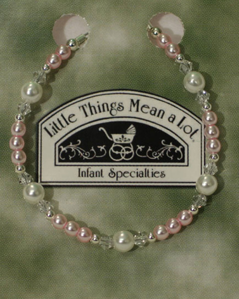 Adjustable Pink Pearl, Crystal and Sterling Silver Bracelet - One Small Child