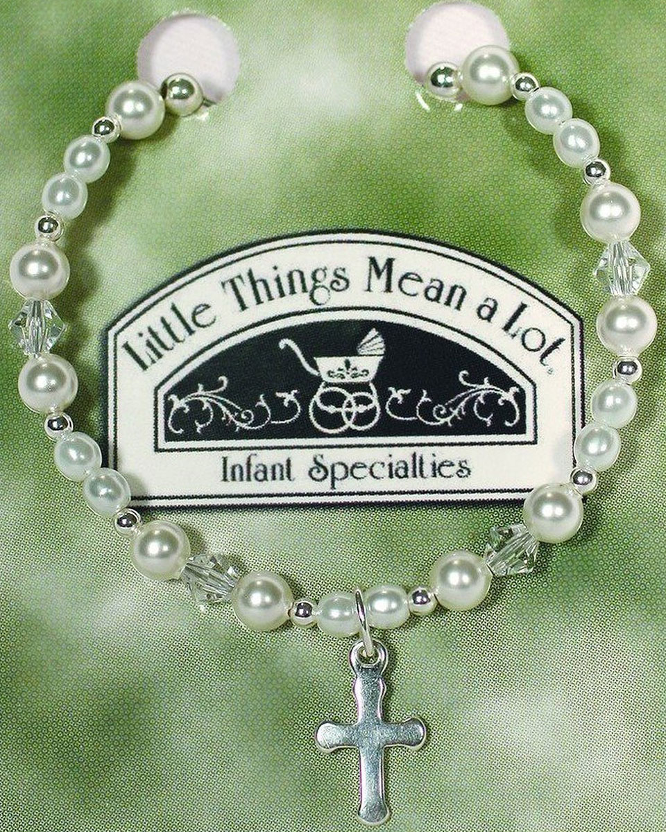White Pearl Crystal Cross Girls Bracelet - One Small Child