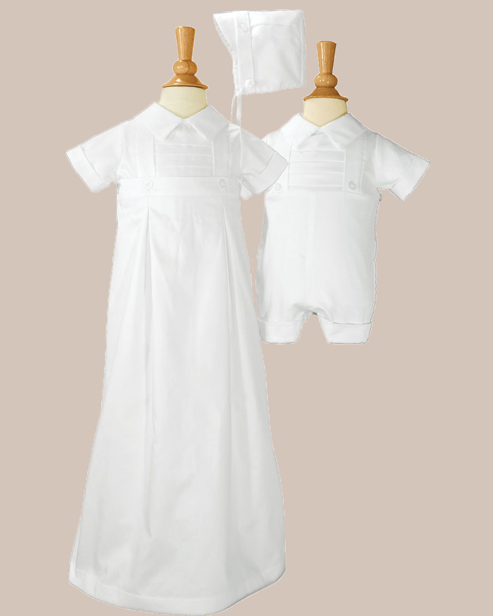 Boys 100% Cotton Convertible Christening Baptism Set with Hat - One Small Child