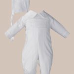 Boys Long Sleeve Cotton Hand Smocked Pin Tucked Christening Baptism Coverall - One Small Child
