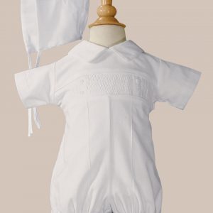Baby Boys White Cotton Smocked Baptism Outfit Set - One Small Child