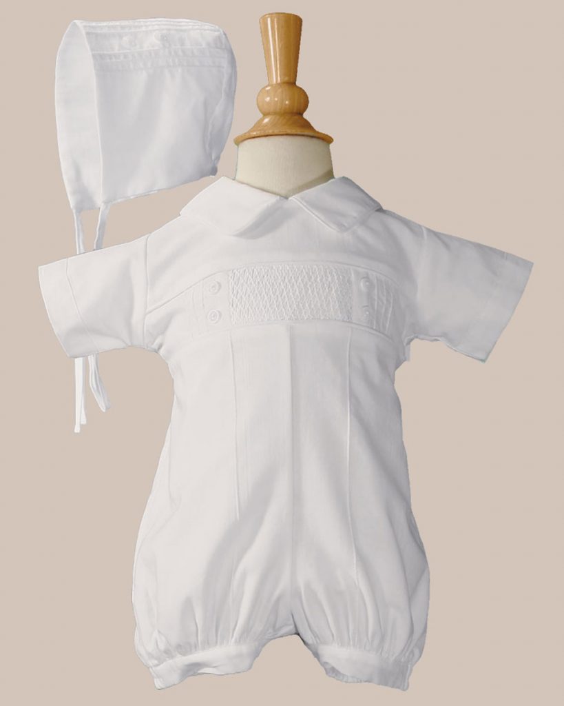 Baby Boys White Cotton Smocked Baptism Outfit Set - One Small Child