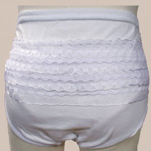 Baby Girls White Poly Cotton Knit Rumba Diaper Cover Bloomers with Lace - One Small Child