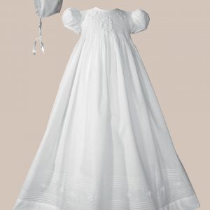 Girls 32" Cotton Hand Smocked Christening Gown Baptism Dress with Hand Embroidery - One Small Child