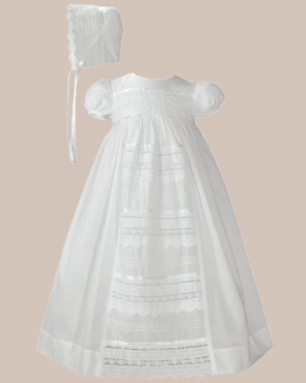 Girls 26" Cotton Dress Christening Gown Baptism Gown with Venise Lace - One Small Child