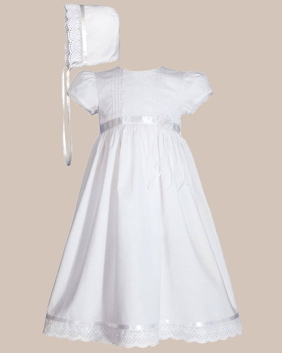 Girls 24" Cotton Dress Christening Gown Baptism Gown with Lace and Ribbon - One Small Child