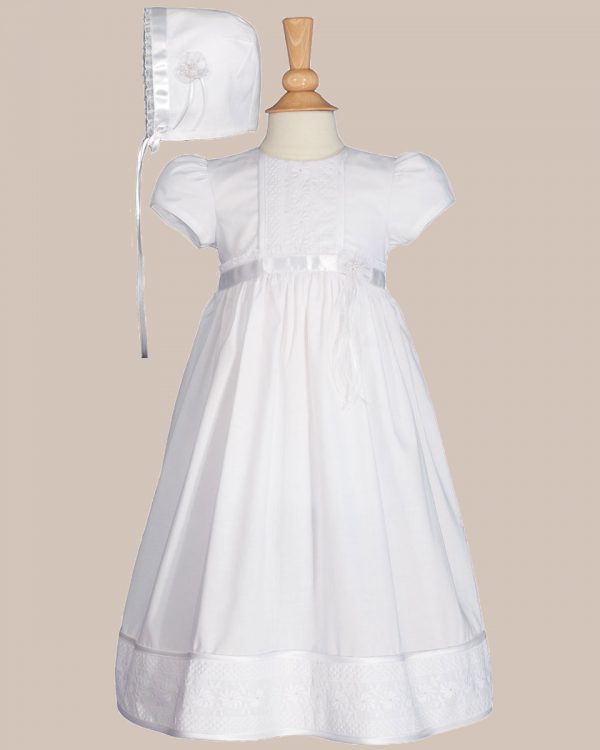 Girls 23" Cotton Christening Gown with Floral Lace Detailing - One Small Child