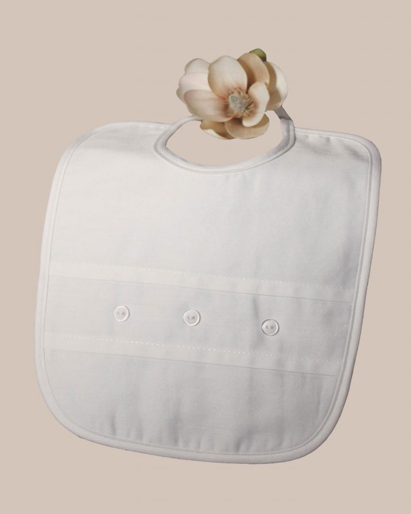 White Cotton Sateen Bib with Buttons - One Small Child
