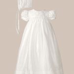 Girls 26" Silk Dupioni Dress Baptism Gown with Lattice Bodice - One Small Child