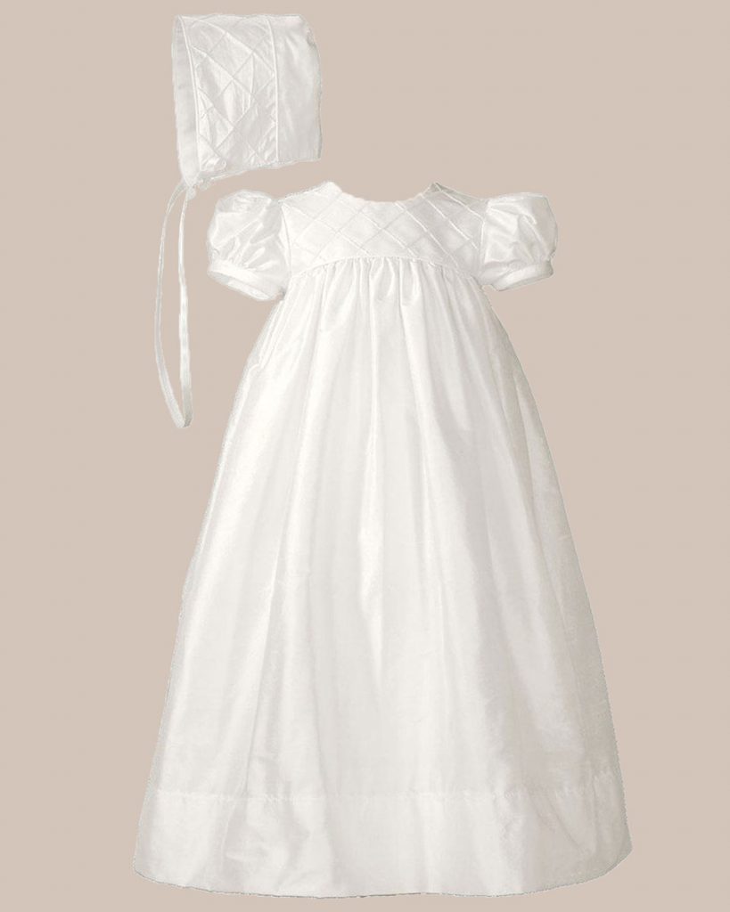 Girls 26" Silk Dupioni Dress Baptism Gown with Lattice Bodice - One Small Child