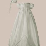 Girls 33" White Silk Dupioni Christening Baptism Gown with Hand Embroidery - One Small Child