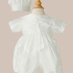 Boys Silk Christening Baptism One Piece Romper with Sailor Collar and Hat - One Small Child
