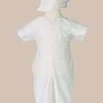 Boys White Silk Christening Baptism Outfit Set With Pin Tucking and Captains Hat - One Small Child