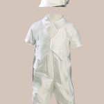 Boys Silk Dupioni Vested Christening Baptism Coverall with Hat - One Small Child