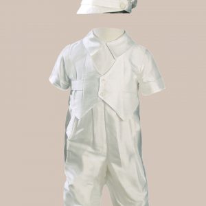 Boys Silk Dupioni Vested Christening Baptism Coverall with Hat - One Small Child