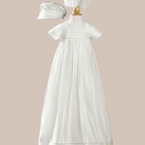 Unisex 34" Short Sleeve Silk Dupioni Christening Baptism Family Heirloom Gown - One Small Child