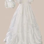 Girls 33" Silk Bubble Christening Baptism Gown with Natural Venise Lace and Rosettes - One Small Child