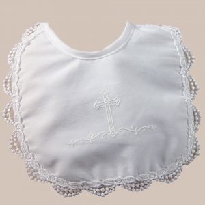 Girls Polycotton Bib with Screened Cross and Venise Edge - One Small Child