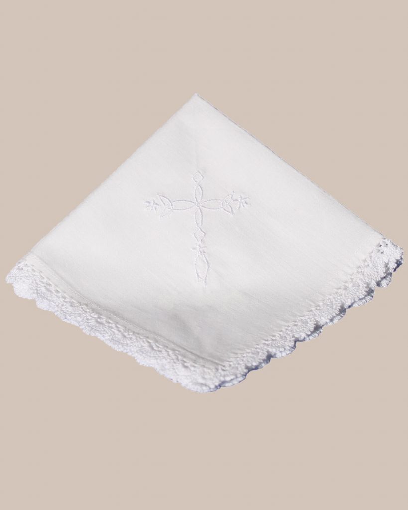 Cotton Christening Hankie Handkerchief Heirloom with Embroidered Cross - One Small Child