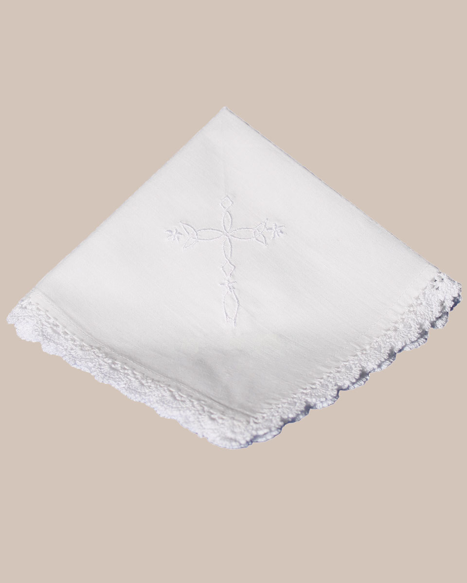 Cotton Christening Hankie Handkerchief Heirloom with Embroidered Cross - One Small Child