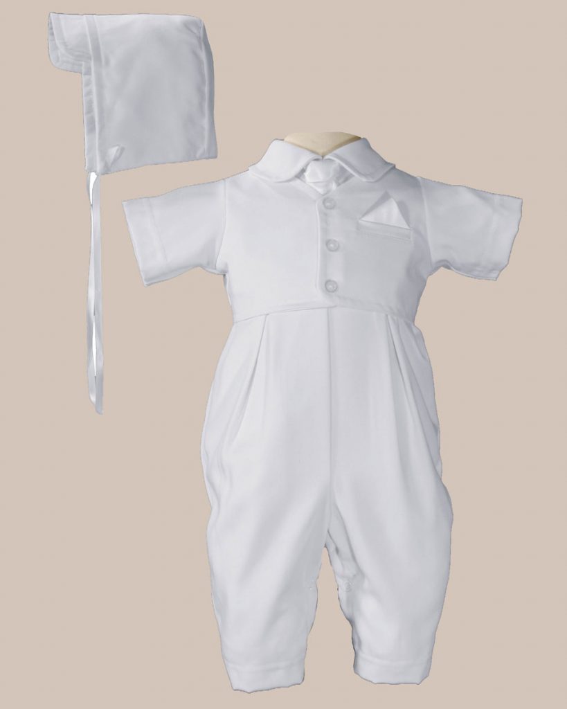 Boys Handsome White Vested Gabardine Short Sleeve Christening Baptism Coverall - One Small Child