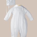 Boys Pleated Christening Baptism Coverall with Embroidered Shamrock Cluster and Hat - One Small Child