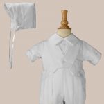 Boys White Christening Baptism Romper With Vest - One Small Child