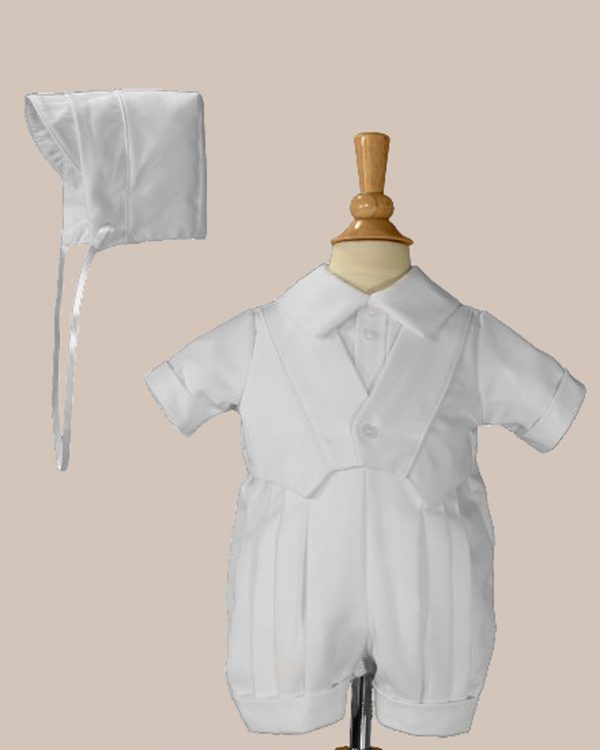 Boys White Christening Baptism Romper With Vest - One Small Child
