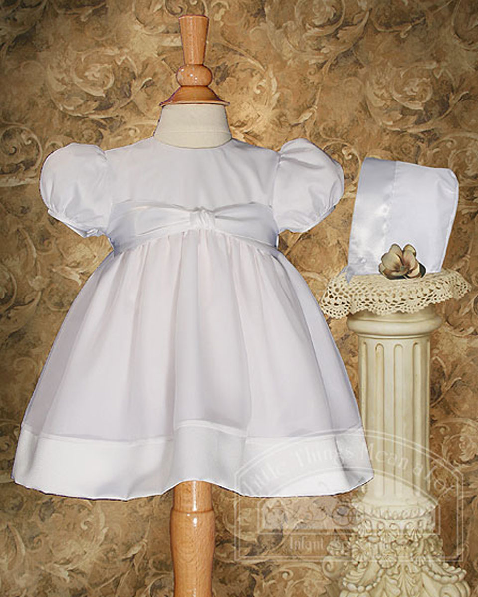 Girls Cotton Day length Organza Dress Christening Gown Baptism Gown with Satin Hem - One Small Child