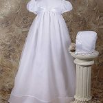 Girls 31" Poly Cotton Organza Christening Gown with Bonnet and Slip - One Small Child