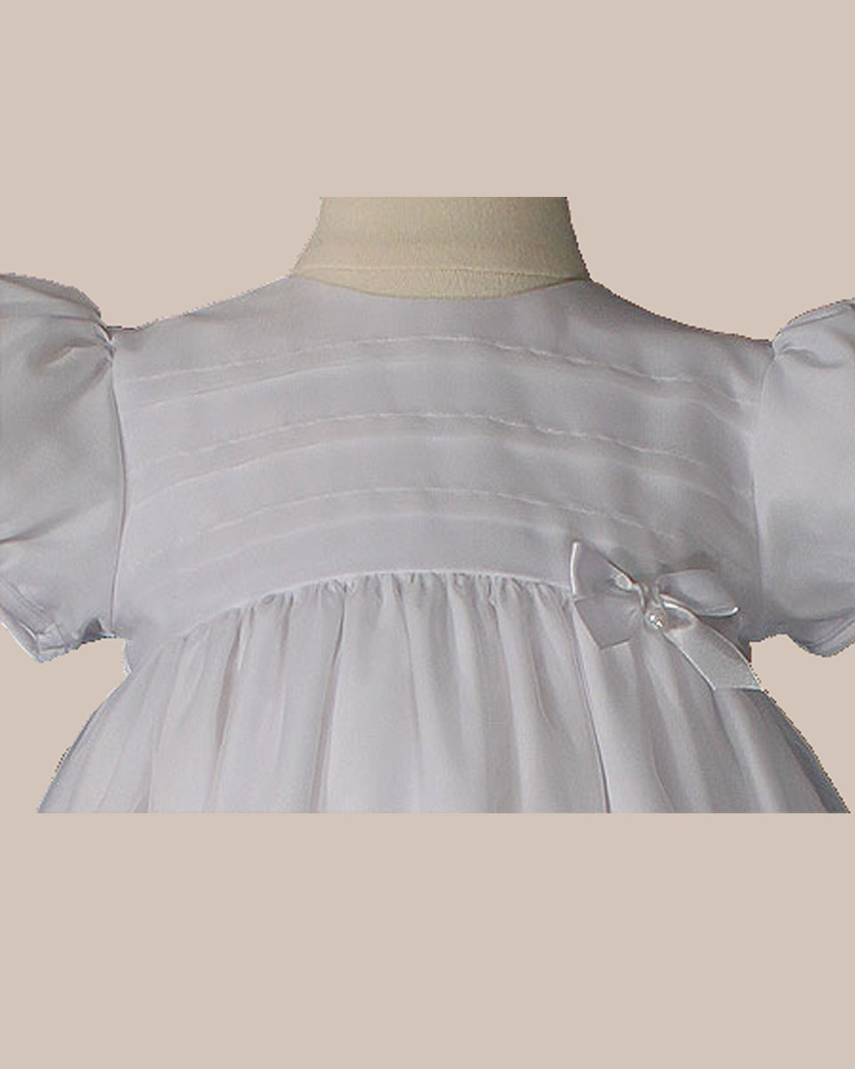 Girls 34" Poly Cotton Organza Christening Gown with French Lace and Pin Tucking - One Small Child