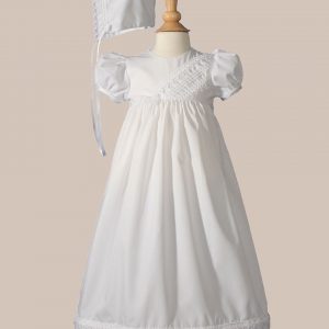 Girls Heart Trimmed Cotton Blend Christening Gown with Bonnet - One Small Child