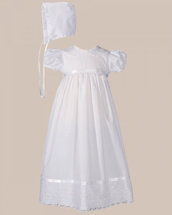 Girls 24" Poly Cotton Christening Baptism Gown with Lace Collar and Hem - One Small Child