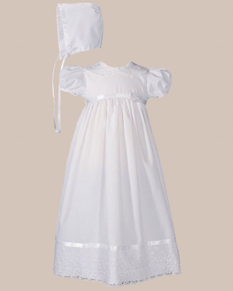 Girls 24" Poly Cotton Christening Baptism Gown with Lace Collar and Hem - One Small Child