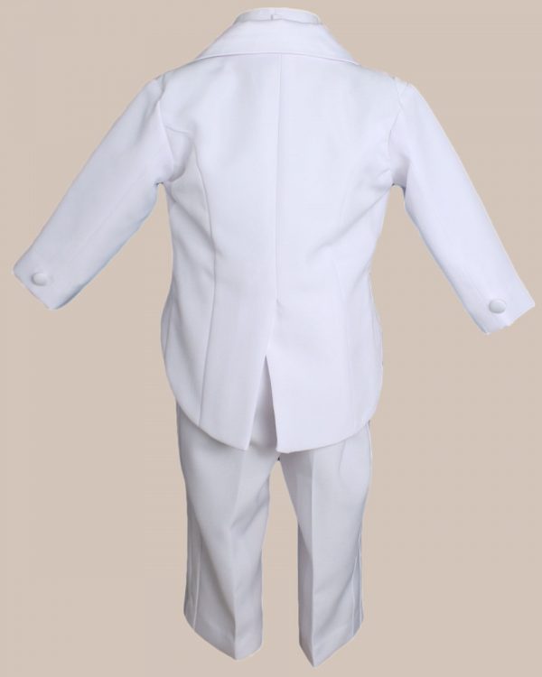 Baby Boys Formal White Poly Cotton 5 Piece Classic Tux Set with Tail - One Small Child