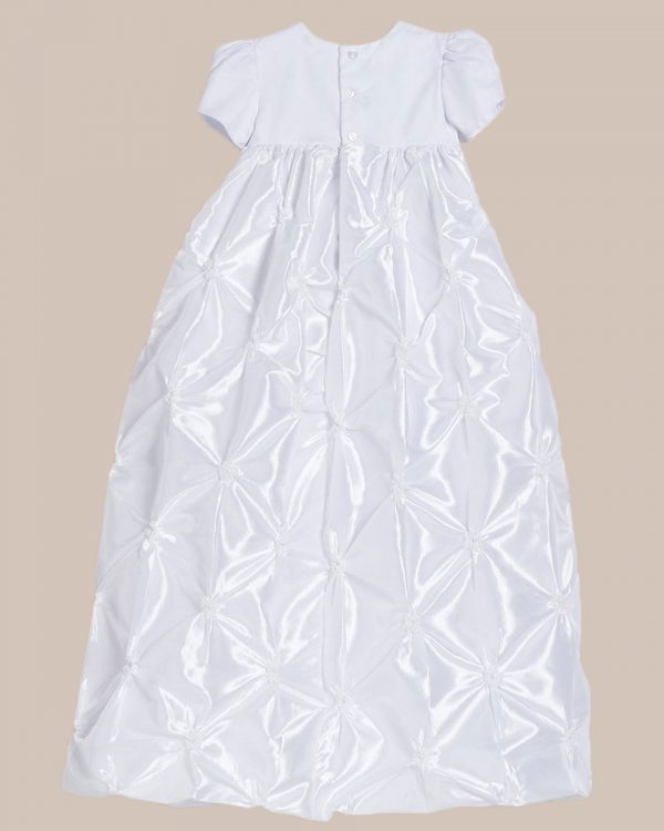 Girls White Polyester Taffeta Christening Baptism Gown with Rosettes and a Bonnet - One Small Child