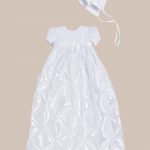 Girls White Polyester Taffeta Christening Baptism Gown with Rosettes and a Bonnet - One Small Child