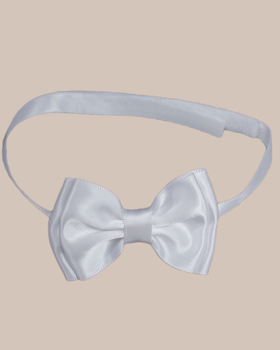 White Satin Pre-Tied Adjustable Layered Bowtie for Infants - One Small Child