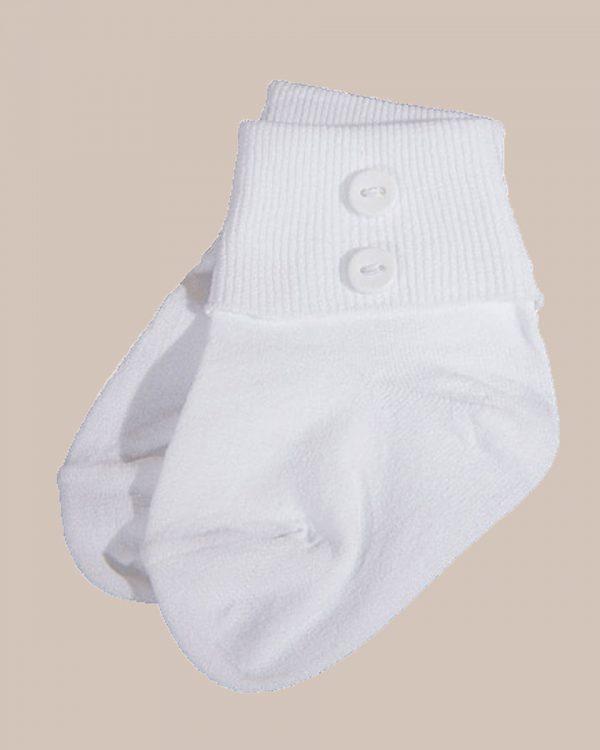 Boys White Anklet Socks with Buttons - One Small Child