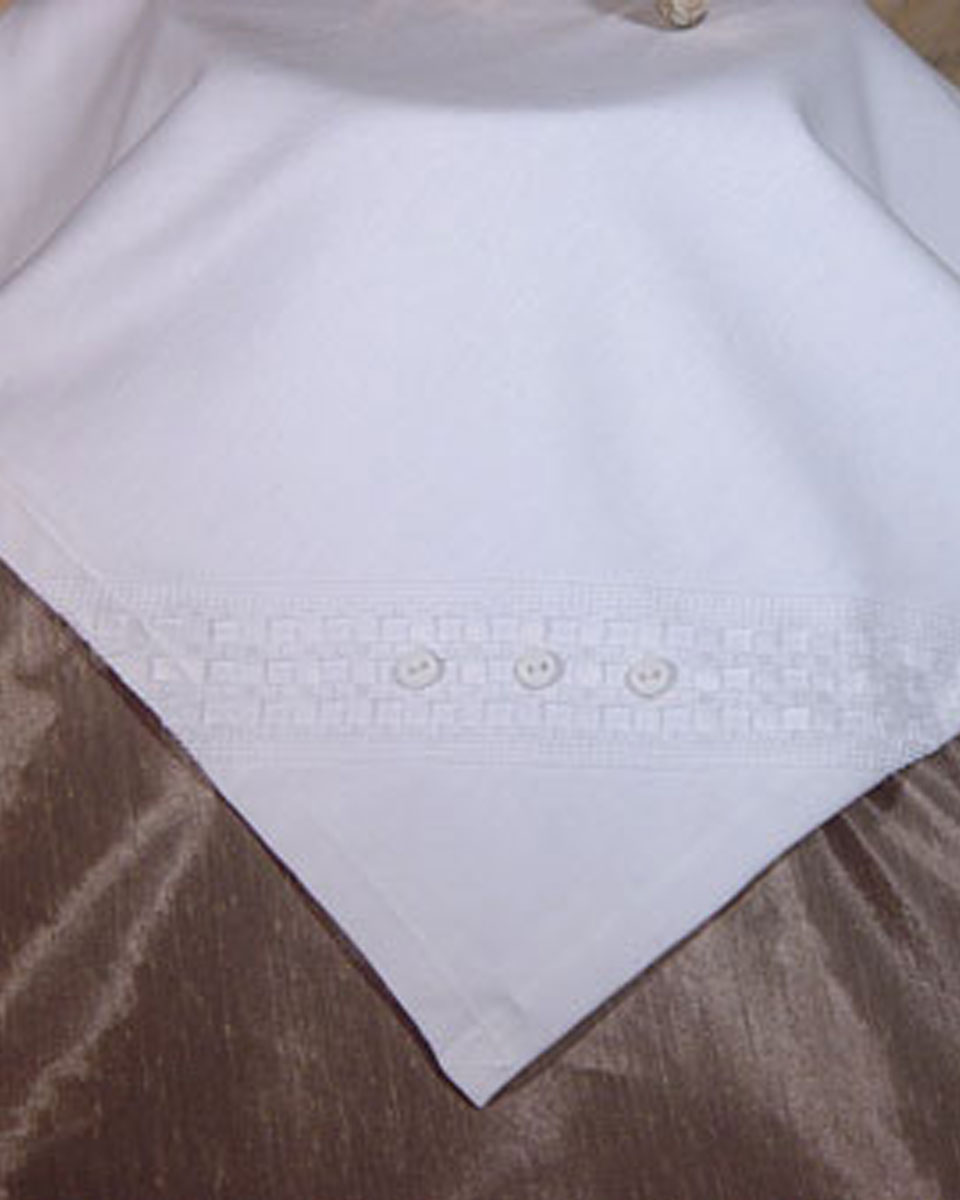 Elegant White Christening Receiver Blanket with Windowpane Trim and Buttons - One Small Child