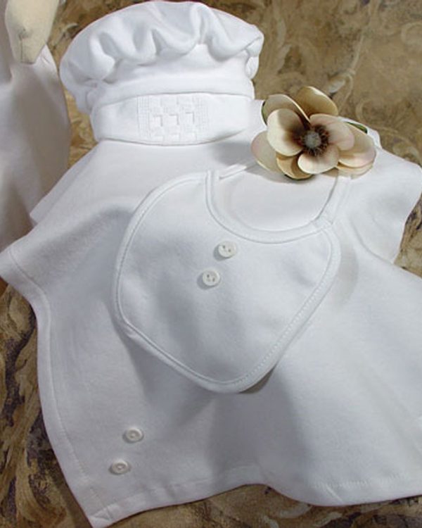 Boys White Long Sleeve Cotton Interlock Preemie Christening or Burial 4 Piece Set - One Small Child