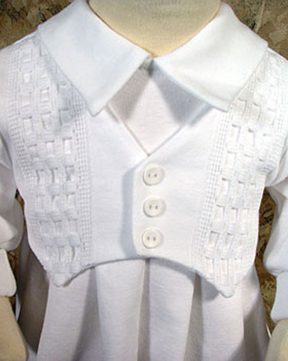 Boys White Long Sleeve Cotton Interlock Preemie Christening or Burial 4 Piece Set - One Small Child