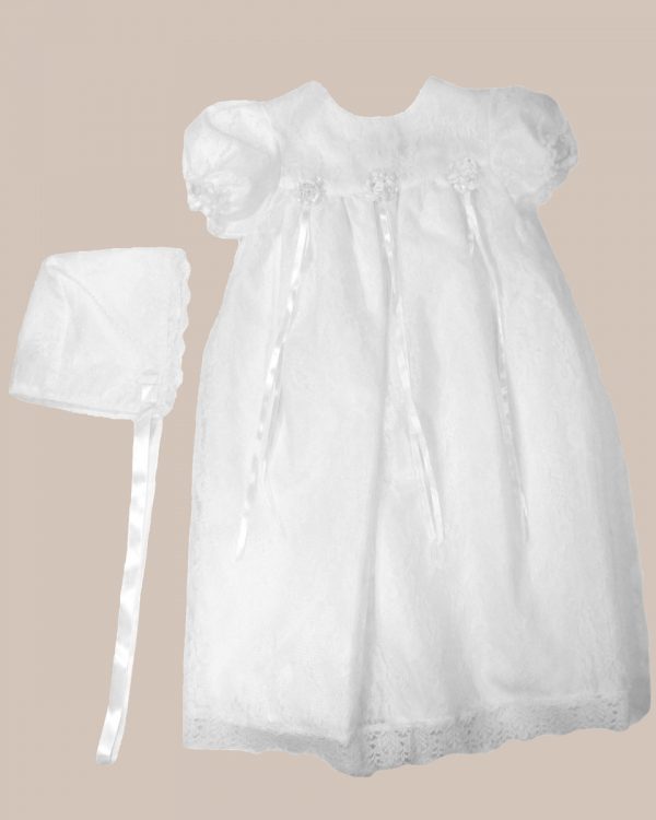 Girls' White All Over Lace Christening Gown with Bonnet - One Small Child