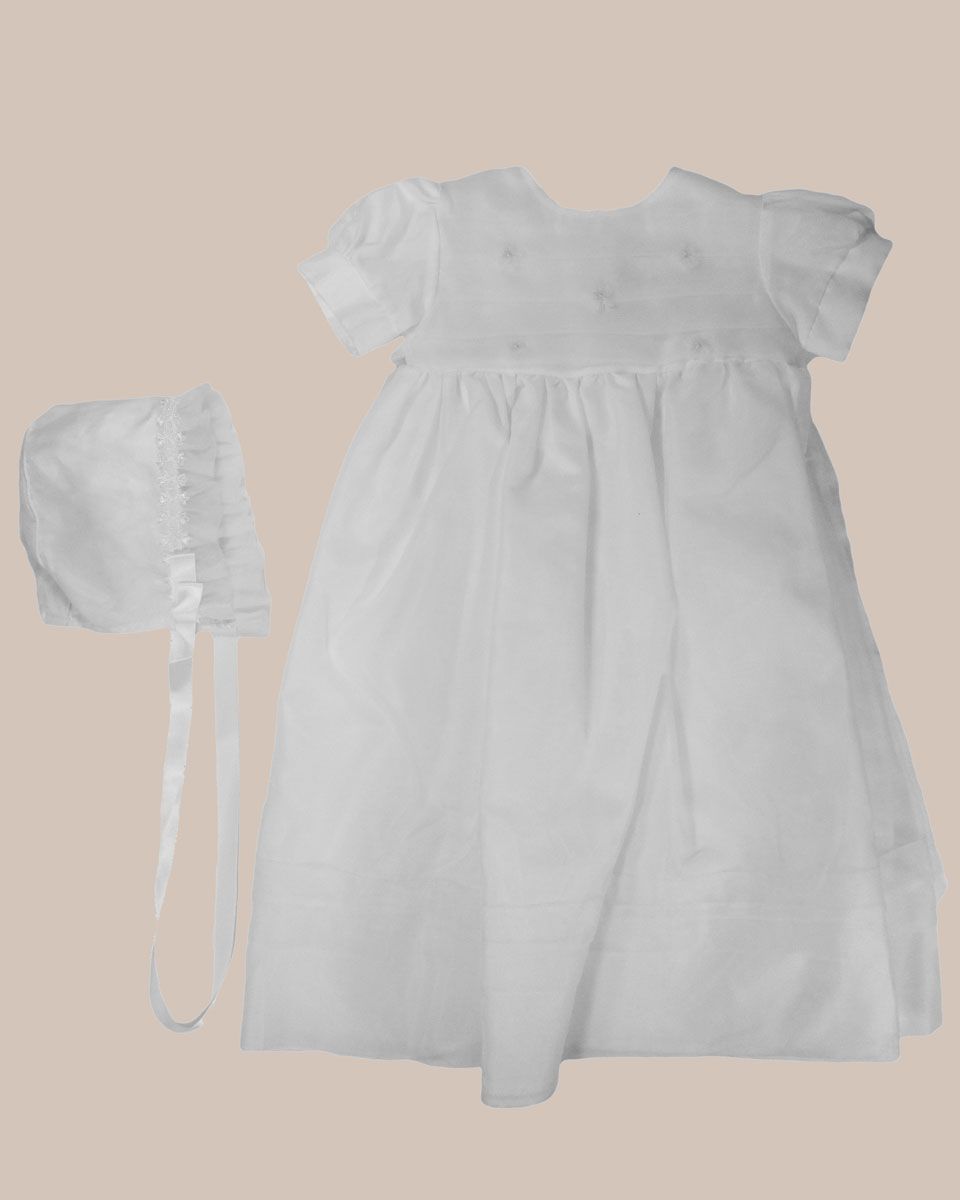 Girls' White Organza Overlay Gown with Sheer Flowers - One Small Child